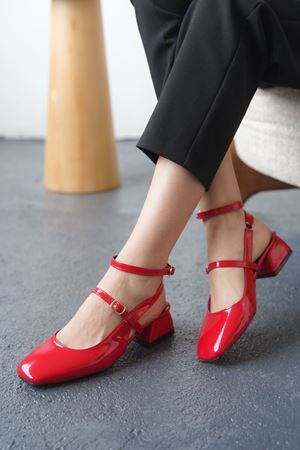 Kadın Kelvin Kısa Topuklu Ayakkabı - Kırmızı-Rugan