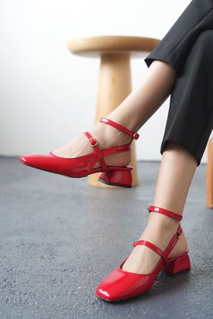 Kadın Kelvin Kısa Topuklu Ayakkabı - Kırmızı-Rugan