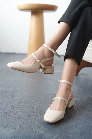 Kadın Kelvin Kısa Topuklu Ayakkabı - Ten Deri