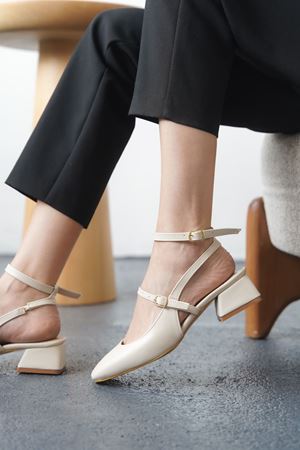 Kadın Kelvin Kısa Topuklu Ayakkabı - Ten Deri