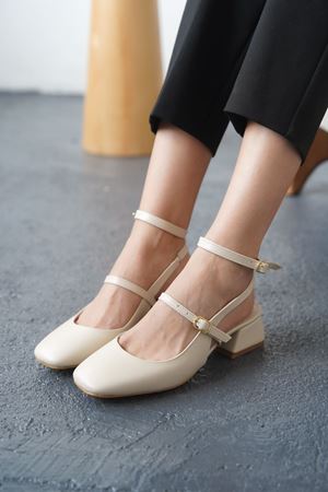 Kadın Kelvin Kısa Topuklu Ayakkabı - Ten Deri