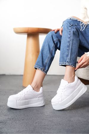 Kadın Gustov Kalın Tabanlı Spor Ayakkabı - Beyaz