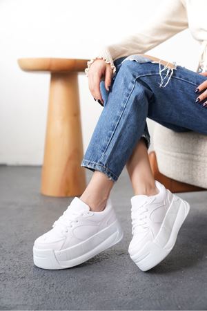 Kadın Gustov Kalın Tabanlı Spor Ayakkabı - Beyaz