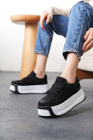 Kadın Gustov Kalın Tabanlı Spor Ayakkabı - Siyah Beyaz