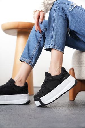 Kadın Gustov Kalın Tabanlı Spor Ayakkabı - Siyah Beyaz