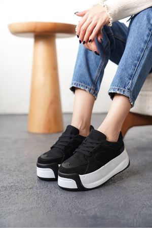 Kadın Gustov Kalın Tabanlı Spor Ayakkabı - Siyah Beyaz