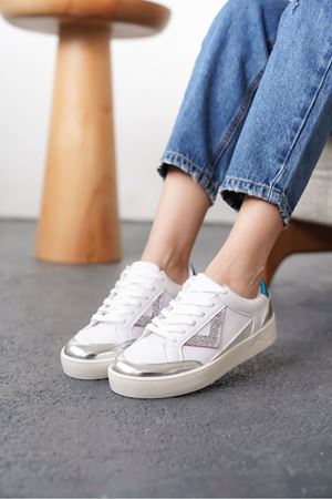 Kadın Mambo Spor Ayakkabı - Beyaz-Gümüş