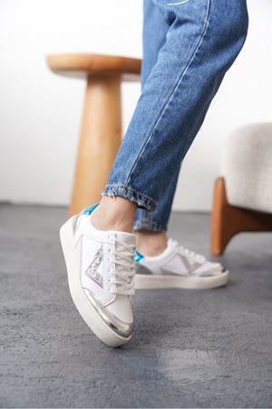 Kadın Mambo Spor Ayakkabı - Beyaz-Gümüş