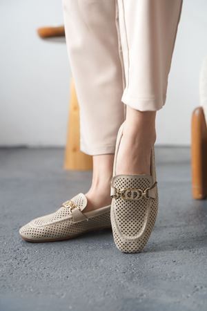 Kadın Celtic Tokalı Düz Babet - Ten Süet