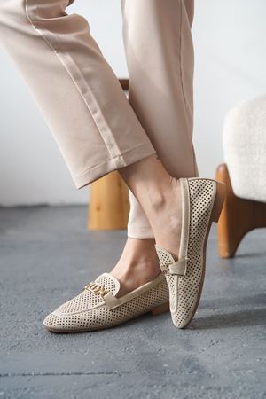 Kadın Celtic Tokalı Düz Babet - Ten Süet