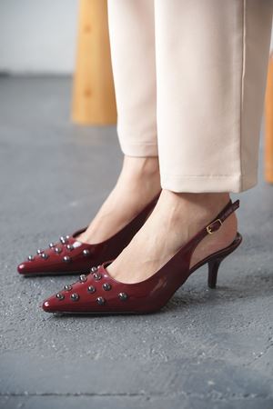 Kadın Volate Troklu Kısa Topuklu Ayakkabı - Bordo-Rugan