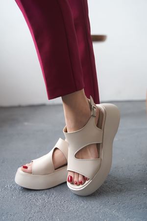 Kadın Sagata Kalın Tabanlı Sandalet - Ten Deri