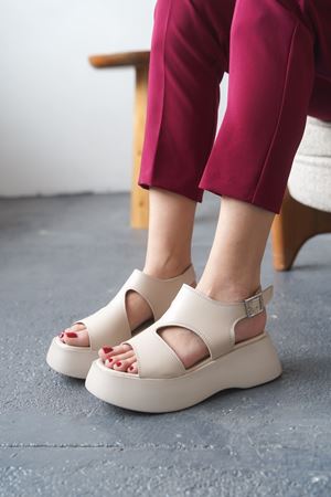 Kadın Sagata Kalın Tabanlı Sandalet - Ten Deri