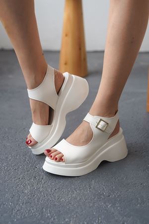Kadın Alex Kalın Tabanlı Sandalet - Beyaz