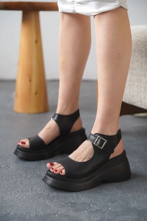 Kadın Alex Kalın Tabanlı Sandalet - siyah-deri