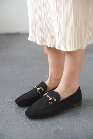 Kadın Nicol Tokalı Düz Babet - Siyah Süet