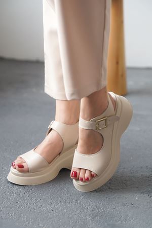 Kadın Alex Kalın Tabanlı Sandalet - Ten Deri