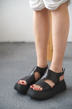 Kadın Sagata Kalın Tabanlı Sandalet - siyah-deri