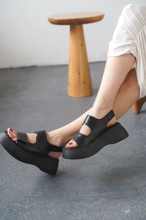 Kadın Danny Kalın Tabanlı Sandalet - siyah-deri