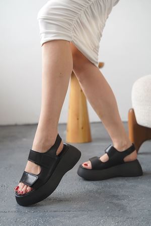 Kadın Danny Kalın Tabanlı Sandalet - siyah-deri