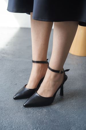 Kadın Motta İnce Topuklu Ayakkabı - siyah-deri