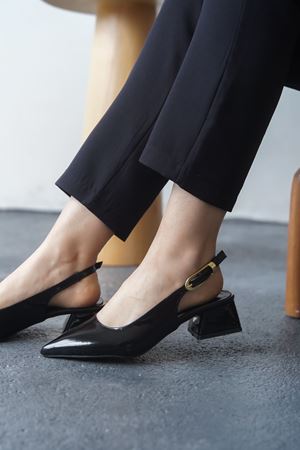 Kadın Mely Tokalı Kısa Topuklu Ayakkabı - siyah-rugan