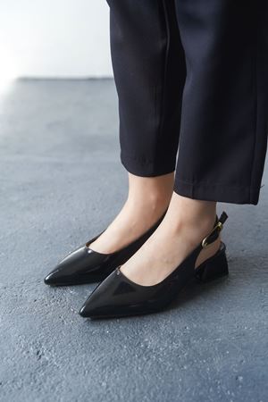 Kadın Mely Tokalı Kısa Topuklu Ayakkabı - siyah-rugan