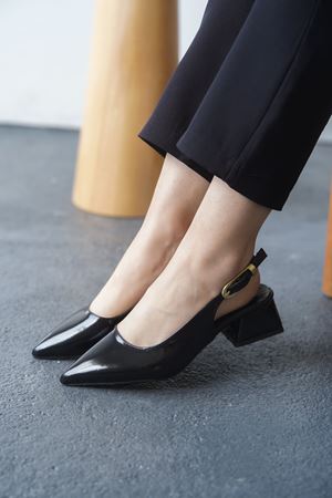 Kadın Mely Tokalı Kısa Topuklu Ayakkabı - siyah-rugan