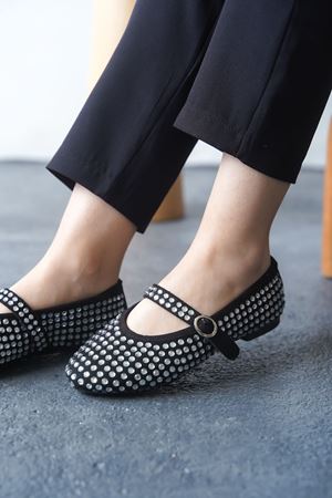 Kadın Zeyna Taşlı Babet - Siyah