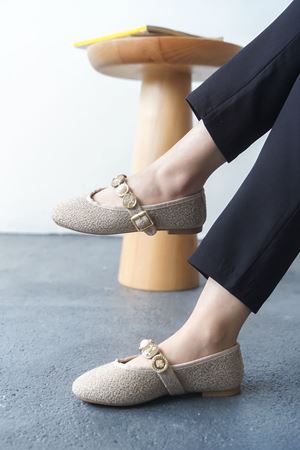 Kadın Venily Pullu Düz Babet - Ten