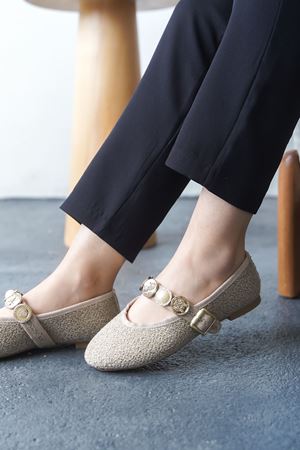 Kadın Venily Pullu Düz Babet - Ten