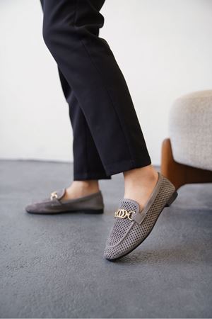 Kadın Celtic Tokalı Düz Babet - Gri