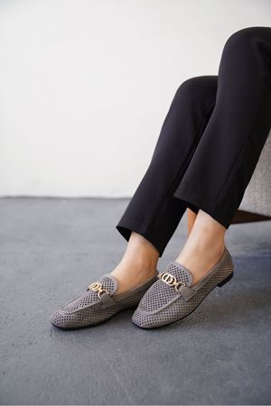 Kadın Celtic Tokalı Düz Babet - Gri