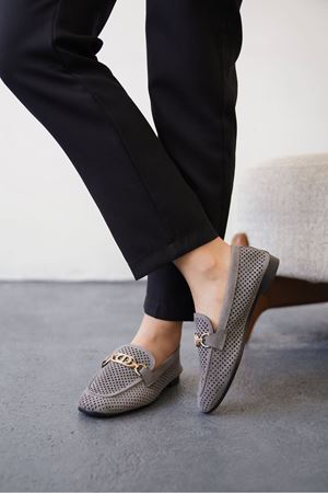 Kadın Celtic Tokalı Düz Babet - Gri