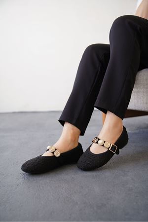 Kadın Venily Pullu Düz Babet - Siyah