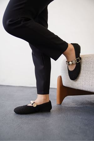 Kadın Venily Pullu Düz Babet - Siyah