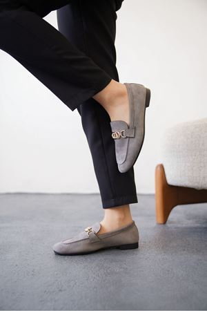 Kadın Nicol Tokalı Düz Babet - Gri