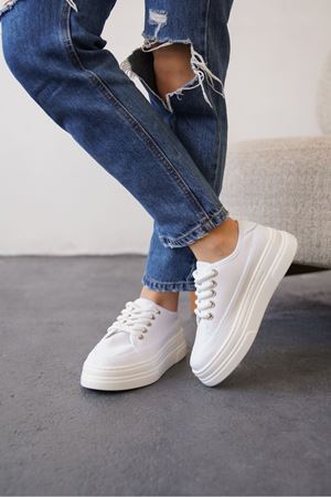 Kadın Blade Keten Yazlık Spor Ayakkabı - Beyaz