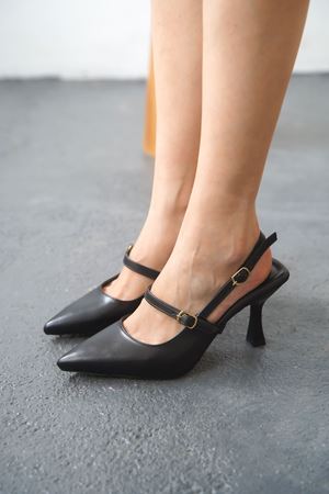 Kadın Despero Tokalı Topuklu Ayakkabı  - siyah-deri