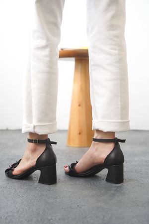 Kadın Plage Kısa Topuklu Ayakkabı - siyah-deri