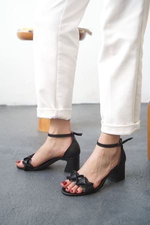 Kadın Plage Kısa Topuklu Ayakkabı - siyah-deri