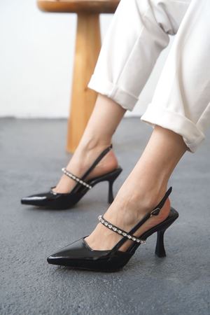 Kadın Simao Taşlı Topuklu Ayakkabı  - siyah-rugan