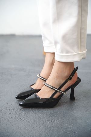 Kadın Simao Taşlı Topuklu Ayakkabı  - siyah-rugan