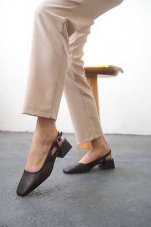 Kadın Pogba Kısa Topuklu Ayakkabı - Kahve-Deri