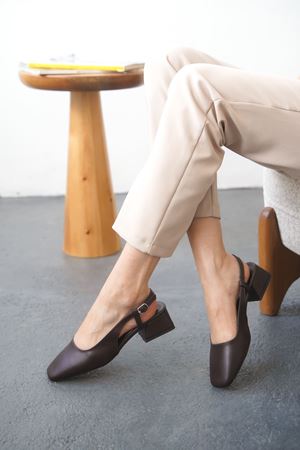 Kadın Pogba Kısa Topuklu Ayakkabı - Kahve-Deri