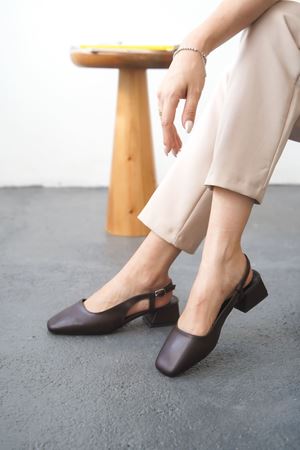 Kadın Pogba Kısa Topuklu Ayakkabı - Kahve-Deri