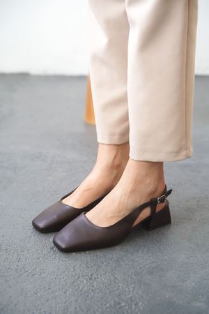 Kadın Pogba Kısa Topuklu Ayakkabı - Kahve-Deri