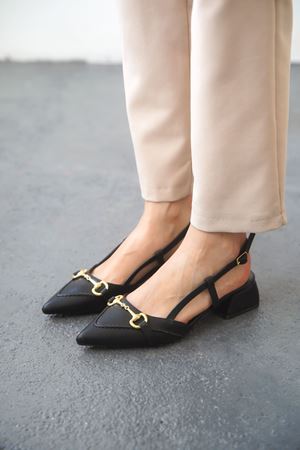 Kadın Goches Kısa Topuklu Ayakkabı - siyah-deri