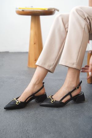 Kadın Goches Kısa Topuklu Ayakkabı - siyah-deri