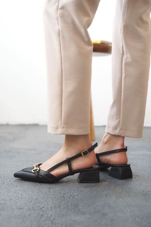 Kadın Goches Kısa Topuklu Ayakkabı - siyah-deri